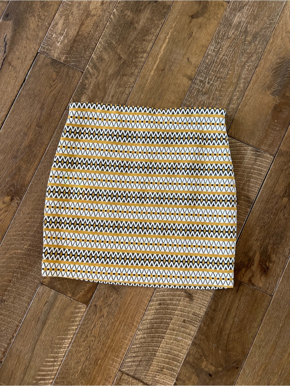 Express Striped Chevron Mini Skirt in White and Mustard